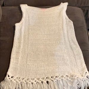 Lilly Pulitzer White knit tassel sweater Size M